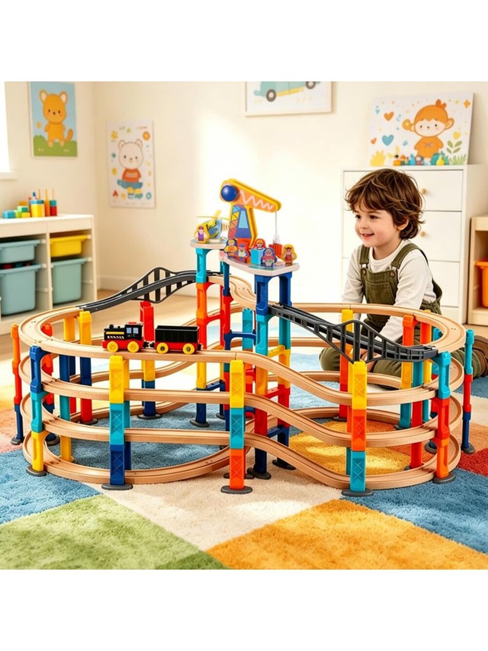 120Pcs Motorized Wooden Train Set, Compatible with Major Brands, Fun for Kids